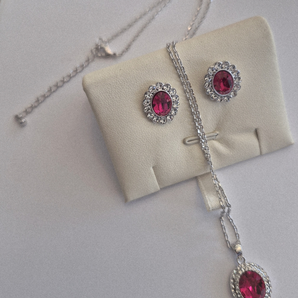 Silver and Red Earring Set
